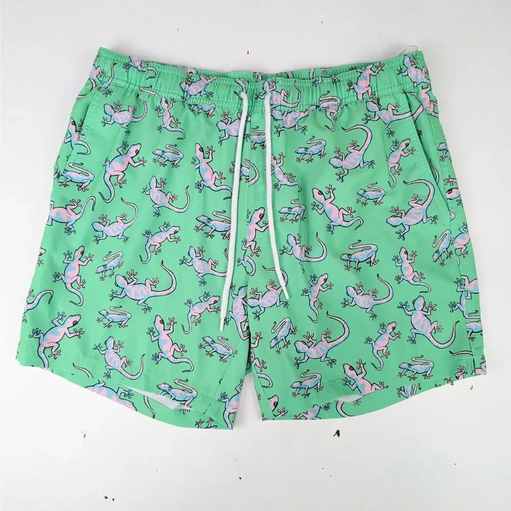 Me Undies Men's Large Green Chameleon Lizard Print Swim Shorts